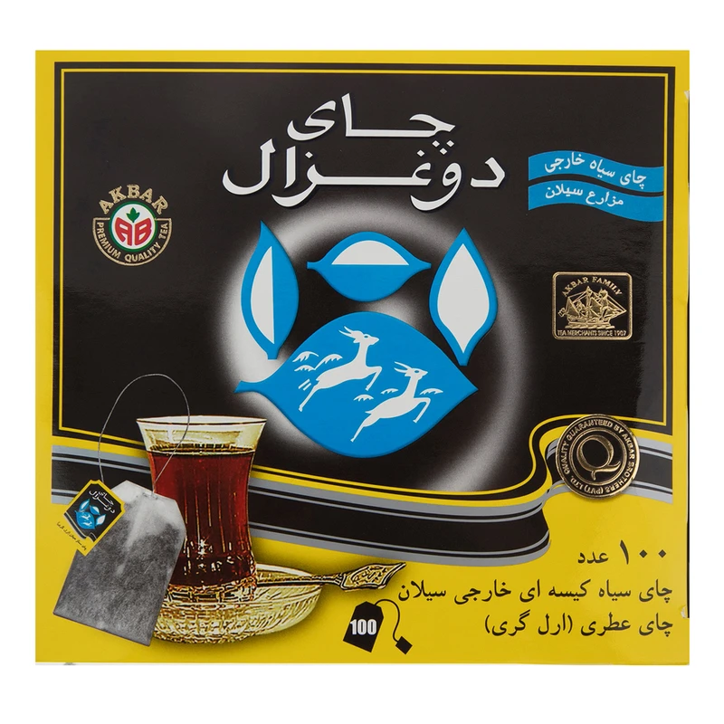 چای سیاه کیسه ای دو غزال  ارل گری ۱۰۰ عددی