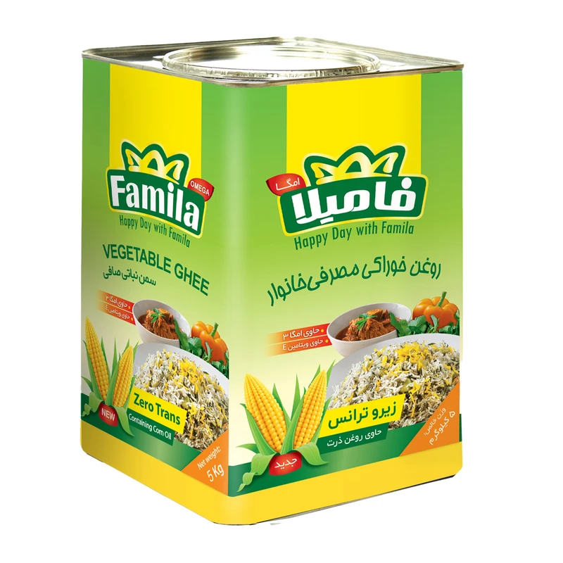روغن خوراکی مصرفی خانوار (جامد) حاوی ذرت 5000 گرمی فامیلا امگا